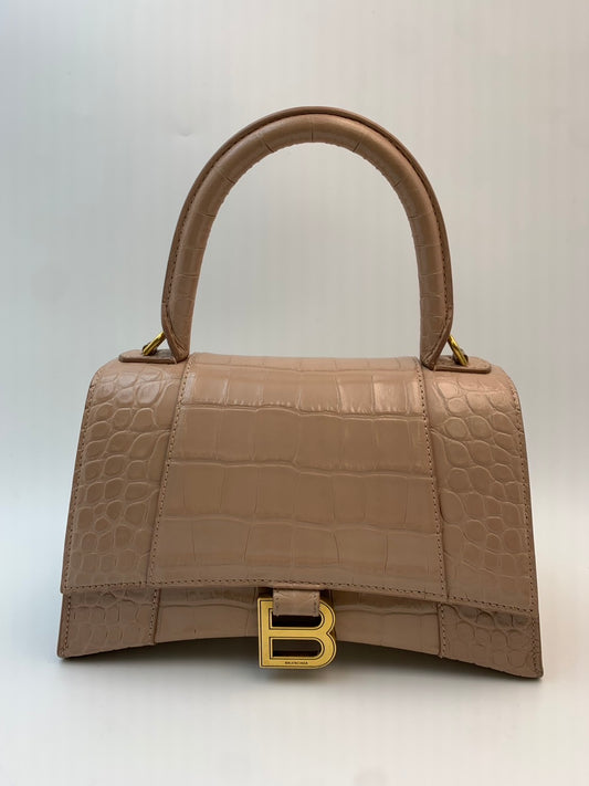 Balenciaga Hourglass Top Handle クロコ型押しレザー ベージュピンク
