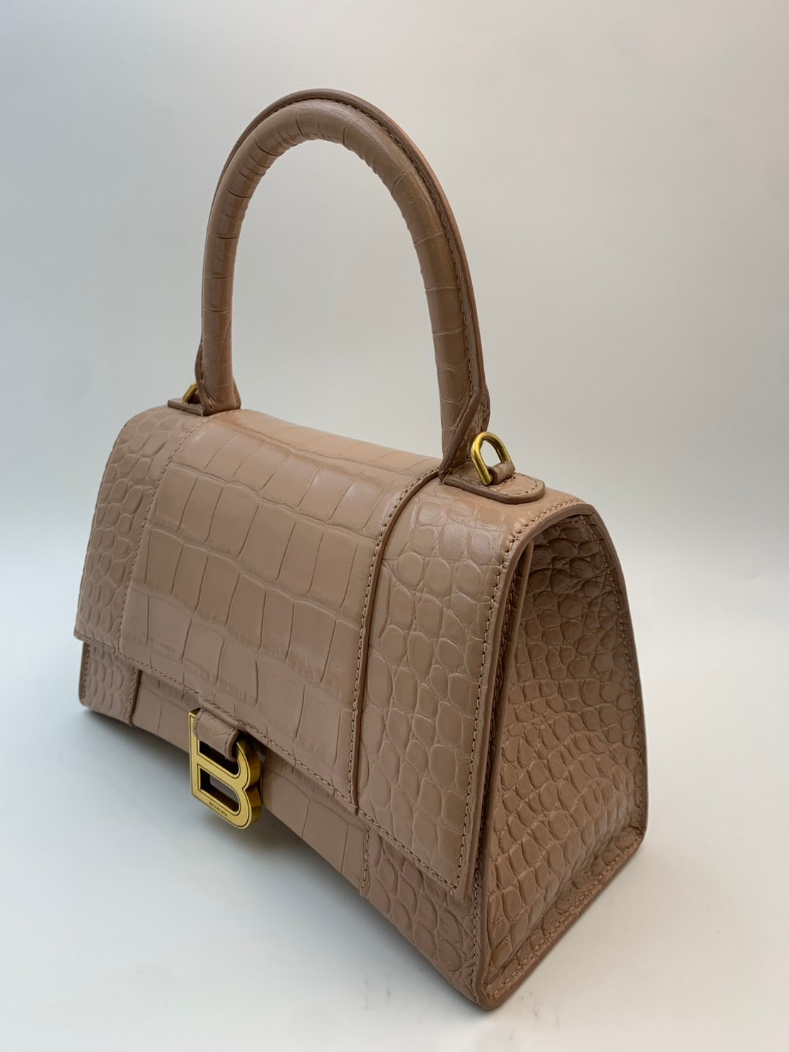 Balenciaga Hourglass Top Handle クロコ型押しレザー ベージュピンク
